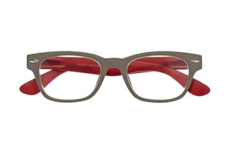 Woody Selection Lesebrille zweifarbig in grau-rot im Wayfarer-Style